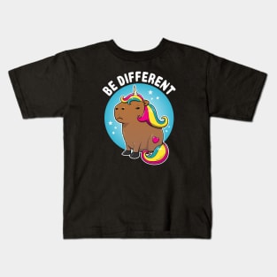 Be different Cartoon Capybara Unicorn Kids T-Shirt